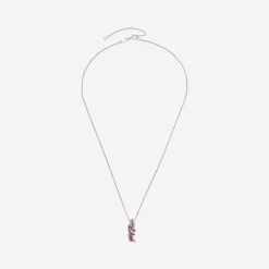 9ct White Gold Ruby & 0.13ct Diamond Baguette Centre Wave Pendant