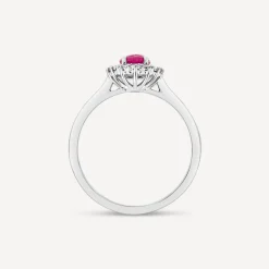 9ct White Gold Ruby & 0.05ct Cluster Diamond Ring