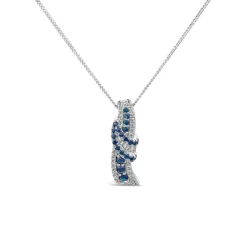 9ct White Gold Sapphire & 0.13ct Diamond Baguette Centre Wave Pendant