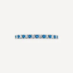 9ct White Gold Sapphire & 0.09ct Claw Set Diamond Half Eternity Ring