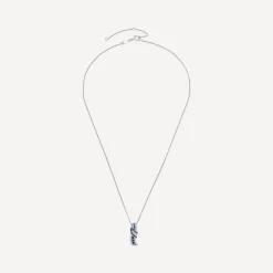 9ct White Gold Sapphire & 0.13ct Diamond Baguette Centre Wave Pendant
