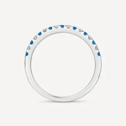 9ct White Gold Sapphire & 0.09ct Claw Set Diamond Half Eternity Ring