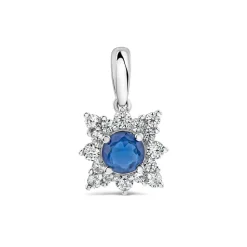 9ct White Gold Sapphire Centre 0.25ct Diamond Cluster Pendant