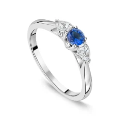 18ct White Gold Sapphire Centre & 0.50ct 3 Diamonds Tulip Setting Ring