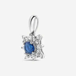 9ct White Gold Sapphire Centre 0.25ct Diamond Cluster Pendant