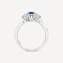 18ct White Gold Sapphire Centre & 0.50ct 3 Diamonds Tulip Setting Ring