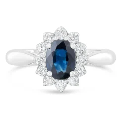 18ct White Gold Sapphire 1ct and Diamond 0.34ct Cluster Ring