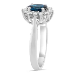 18ct White Gold Sapphire 1ct and Diamond 0.34ct Cluster Ring