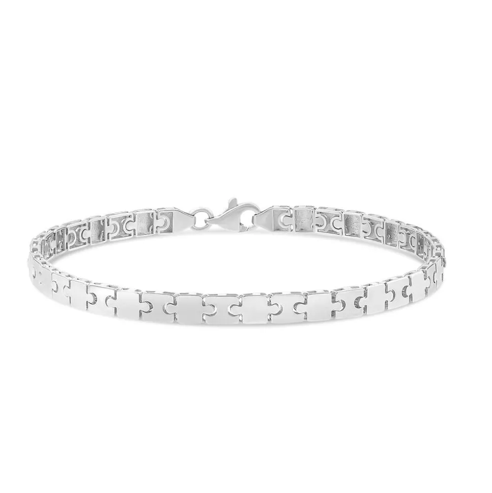 9ct White Gold Shiny Narrow Jigsaw Bracelet