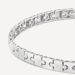 9ct White Gold Shiny Narrow Jigsaw Bracelet