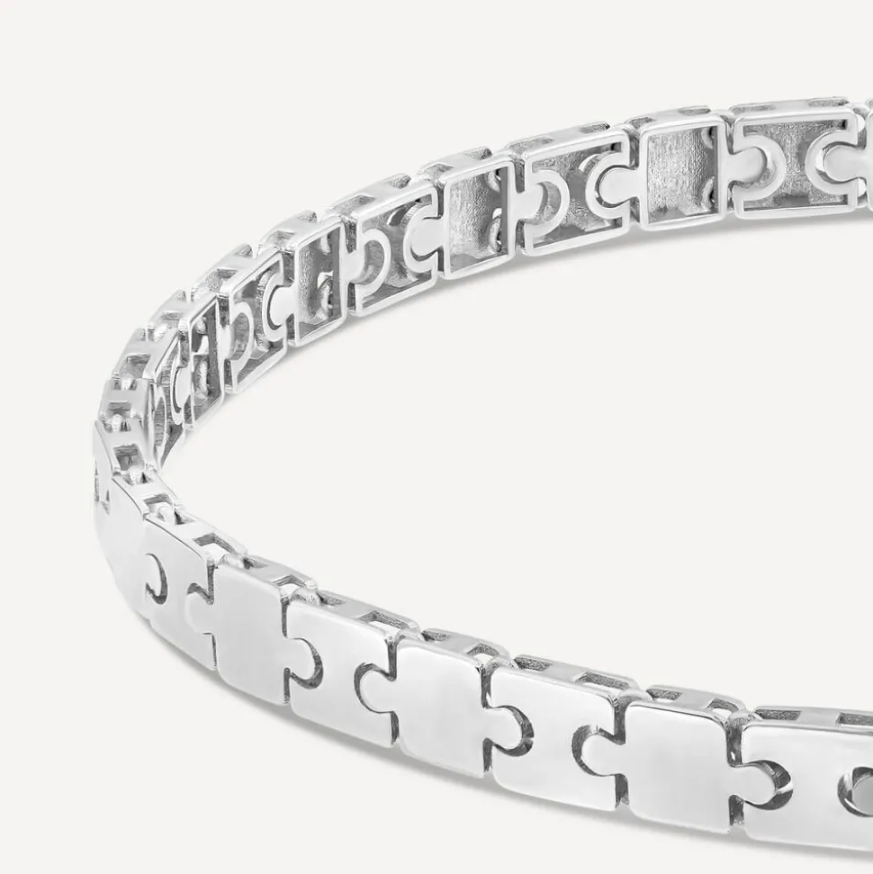 9ct White Gold Shiny Narrow Jigsaw Bracelet