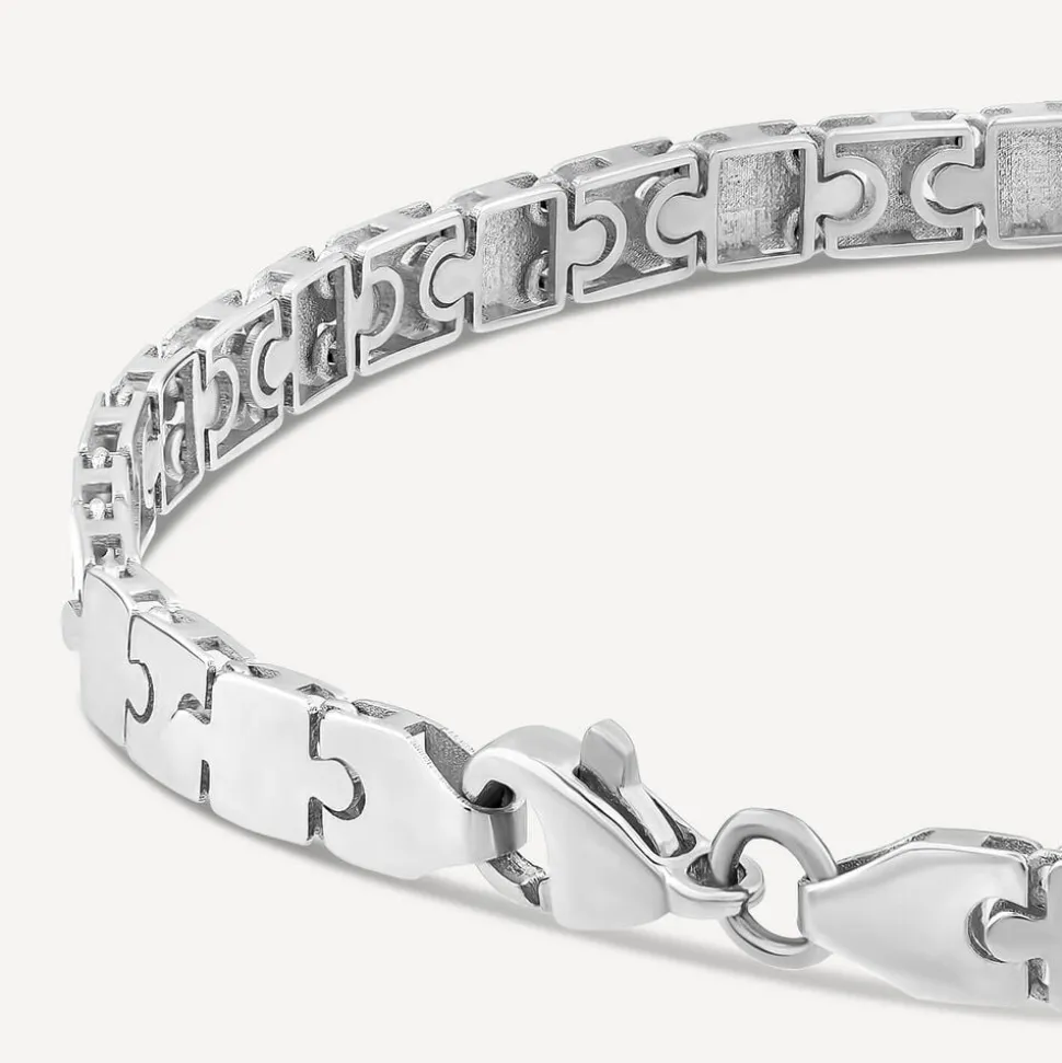 9ct White Gold Shiny Narrow Jigsaw Bracelet