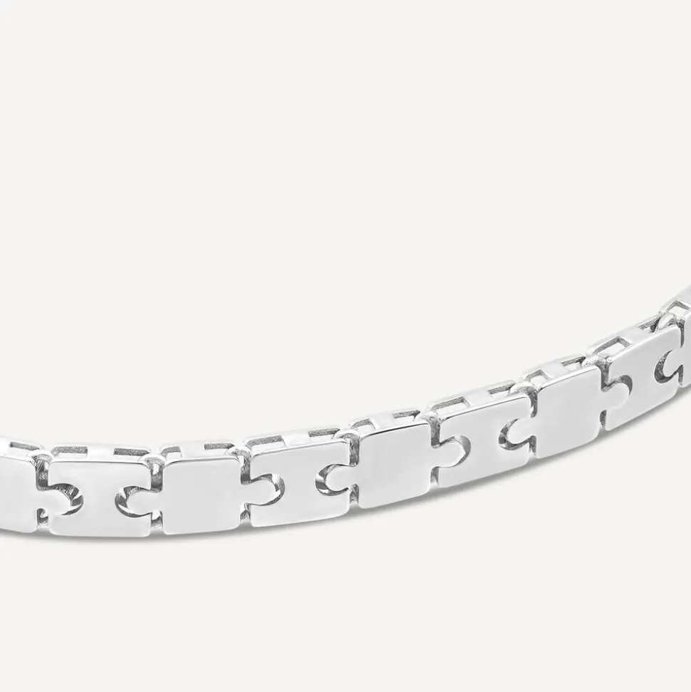 9ct White Gold Shiny Narrow Jigsaw Bracelet