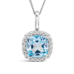 9ct White Gold Sky Blue Topaz Cushion Pendant