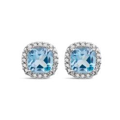 9ct White Gold Sky Blue Topaz Cushion Stud Earrings