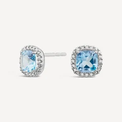 9ct White Gold Sky Blue Topaz Cushion Stud Earrings