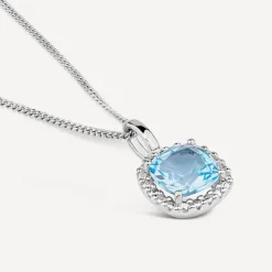9ct White Gold Sky Blue Topaz Cushion Pendant