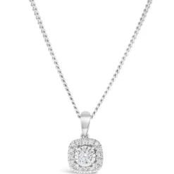 9ct White Gold Square 0.16ct Diamond Illusion Halo Pendant