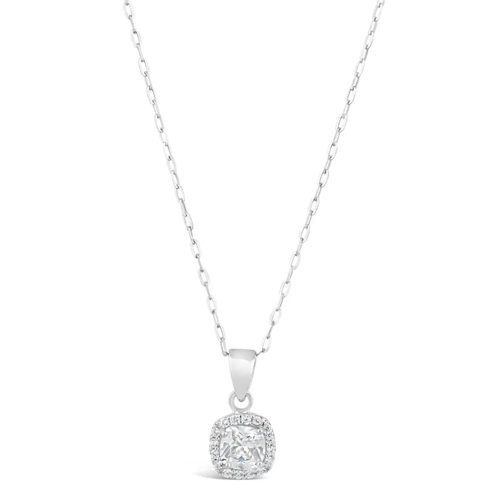9ct White Gold Square Cubic Zirconia Halo Pendant (Chain Included)