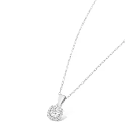 9ct White Gold Square Cubic Zirconia Halo Pendant (Chain Included)