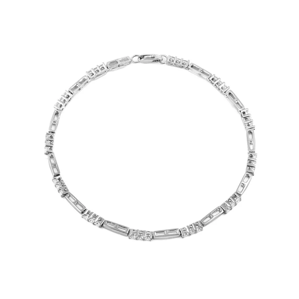 9ct White Gold Three Cubic Zirconia And Polished Bar Link Bracelet