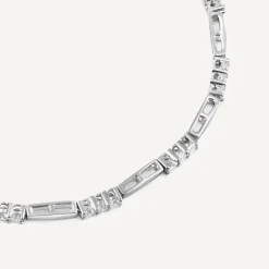 9ct White Gold Three Cubic Zirconia And Polished Bar Link Bracelet