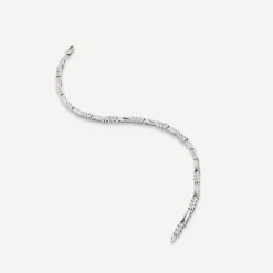 9ct White Gold Three Cubic Zirconia And Polished Bar Link Bracelet