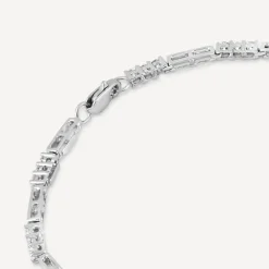 9ct White Gold Three Cubic Zirconia And Polished Bar Link Bracelet