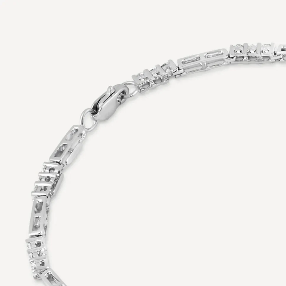 9ct White Gold Three Cubic Zirconia And Polished Bar Link Bracelet