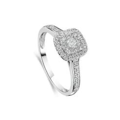 18ct White Gold Tulip Setting Diamond Square Halo Stone Shoulders 0.50 Carat Diamond Ring