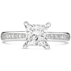 18ct White Gold Tulip Setting Princess Cut Solid With 1 Carat Diamond Set Shoulders Ring
