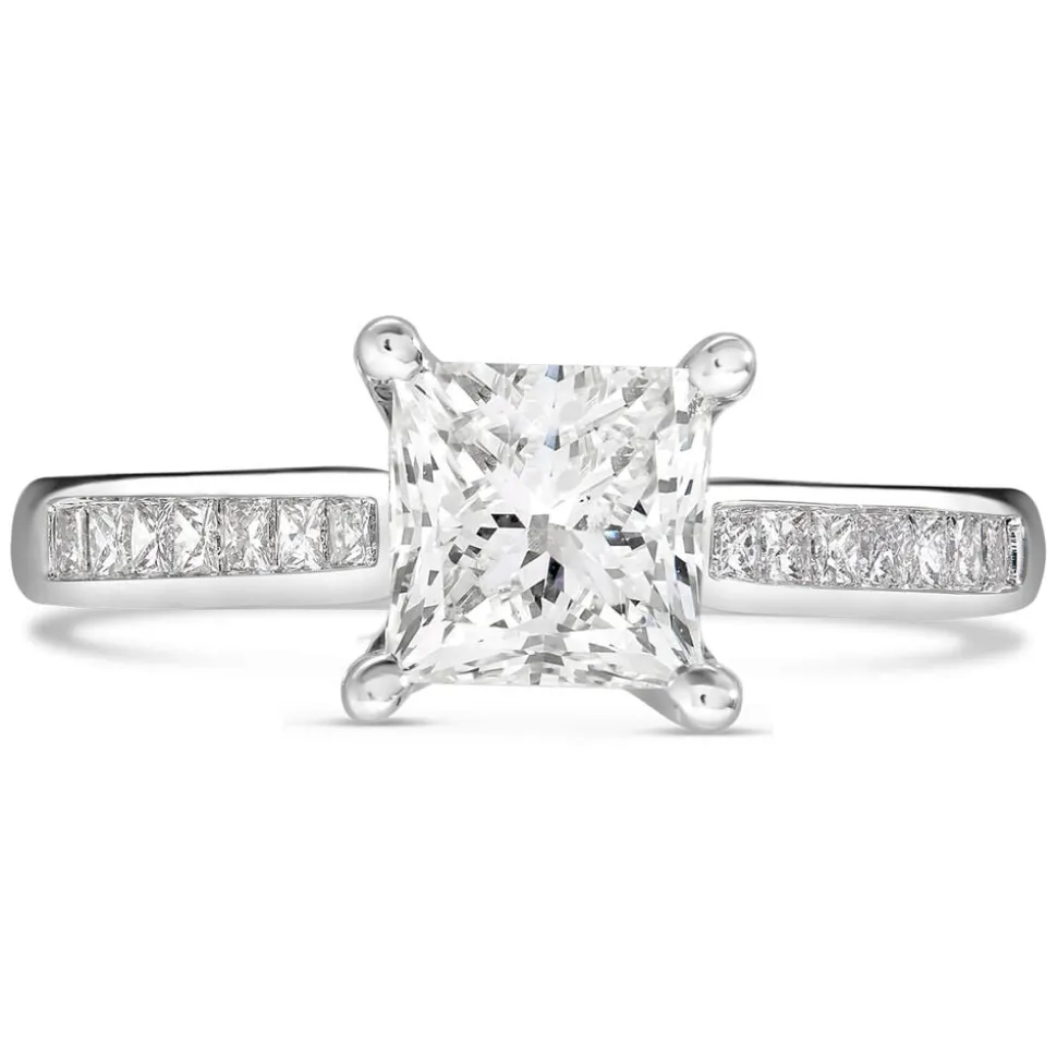 18ct White Gold Tulip Setting Princess Cut Solid With 1 Carat Diamond Set Shoulders Ring