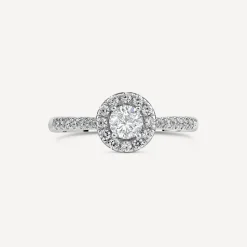 18ct White Gold Tulip Setting Halo Stone Shoulders 0.50 Carat Diamond Ring