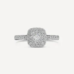 18ct White Gold Tulip Setting Diamond Square Halo Stone Shoulders 0.50 Carat Diamond Ring