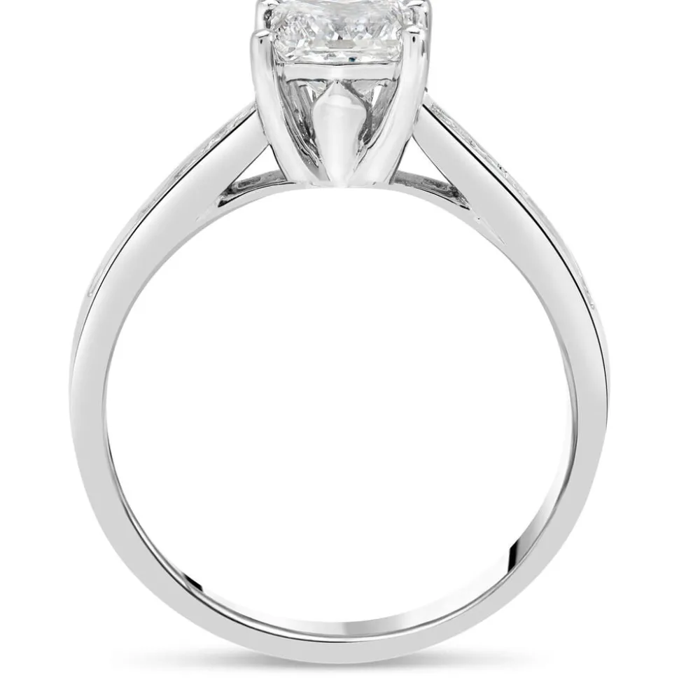 18ct White Gold Tulip Setting Princess Cut Solid With 1 Carat Diamond Set Shoulders Ring