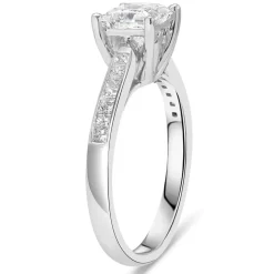 18ct White Gold Tulip Setting Princess Cut Solid With 1 Carat Diamond Set Shoulders Ring