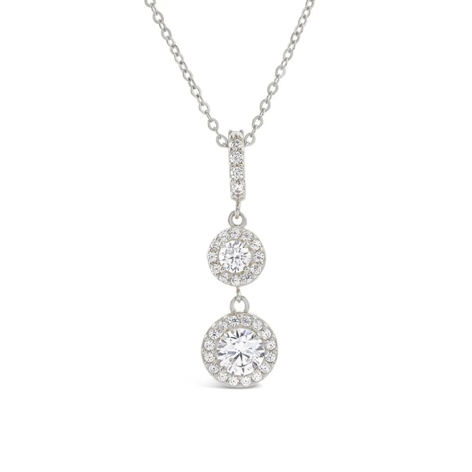 9ct White Gold Two Cubic Zirconia Halo's & Cubic Zirconia Bale Pendant