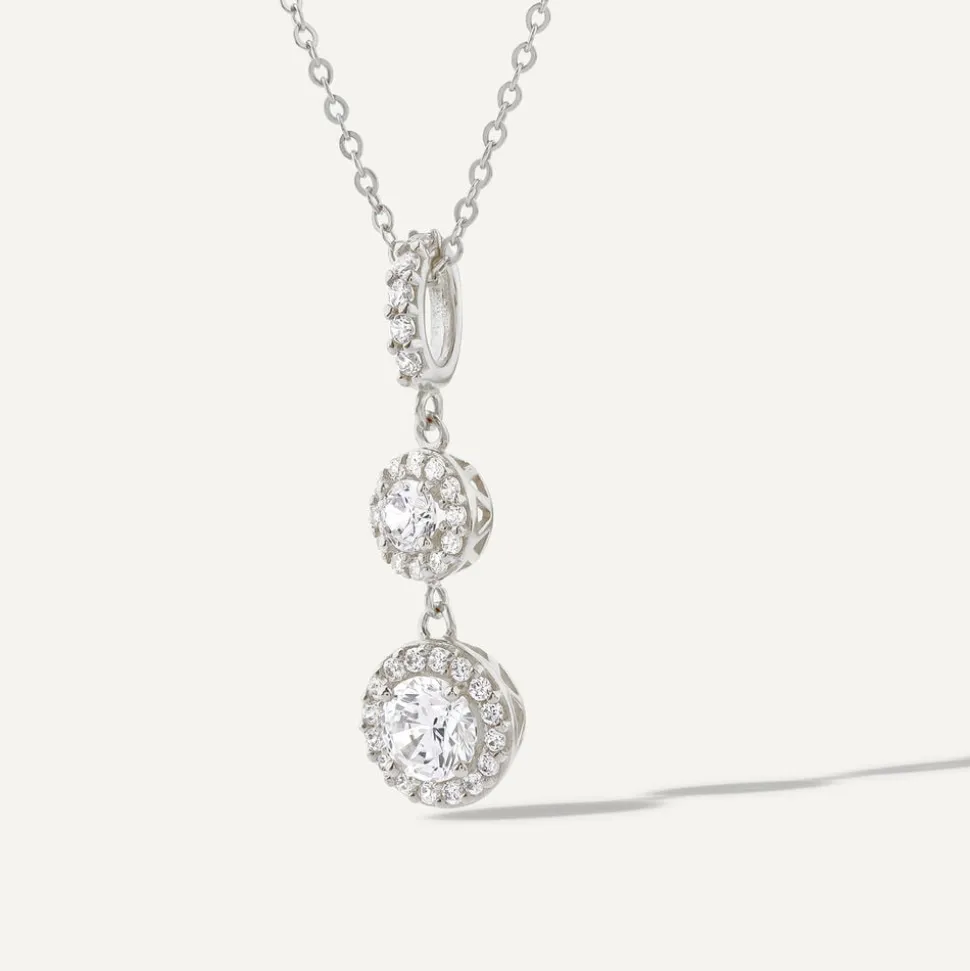 9ct White Gold Two Cubic Zirconia Halo's & Cubic Zirconia Bale Pendant