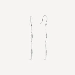 9ct White Gold Two Cubic Zirconia Set & Polished Drop Earrings