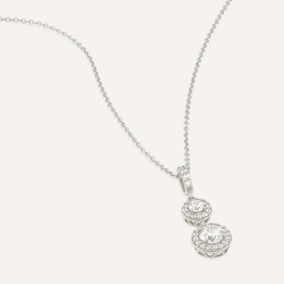 9ct White Gold Two Cubic Zirconia Halo's & Cubic Zirconia Bale Pendant