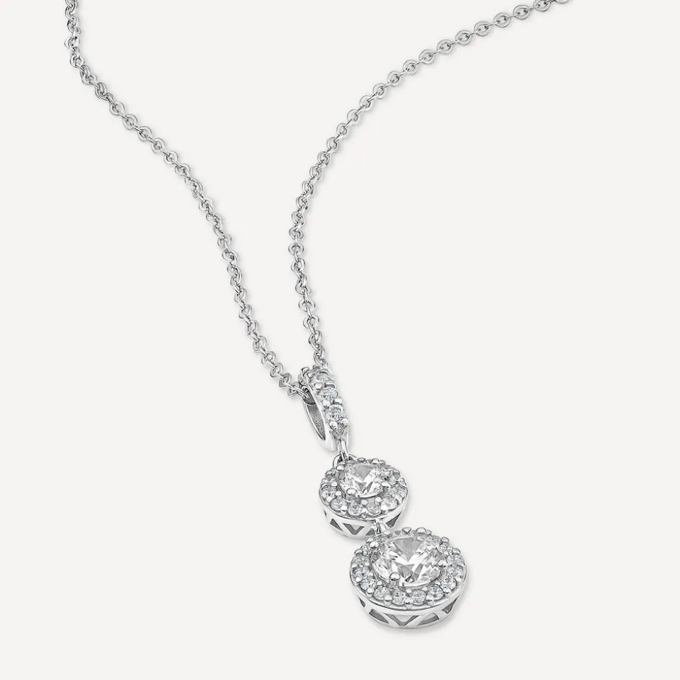 9ct White Gold Two Cubic Zirconia Halo's & Cubic Zirconia Bale Pendant