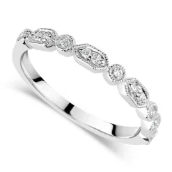 9ct White Gold Vintage Style 0.13ct Diamond Set Wedding Ring
