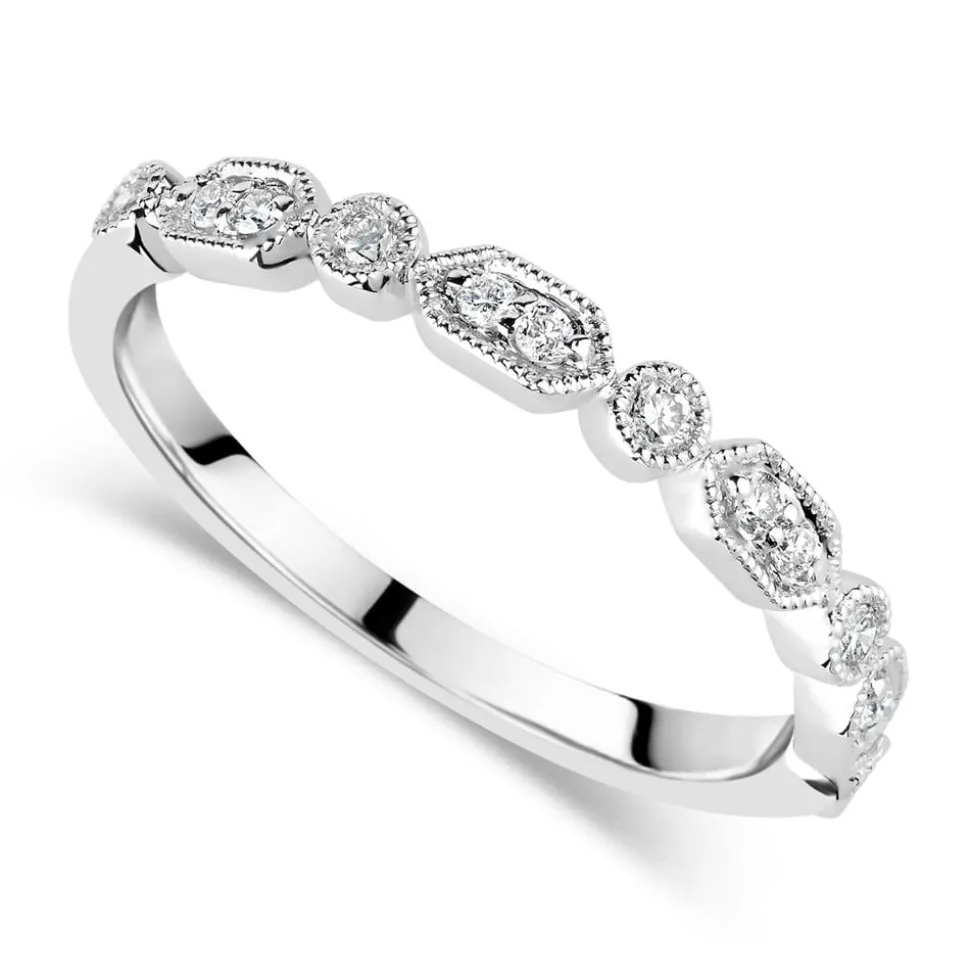 9ct White Gold Vintage Style 0.13ct Diamond Set Wedding Ring