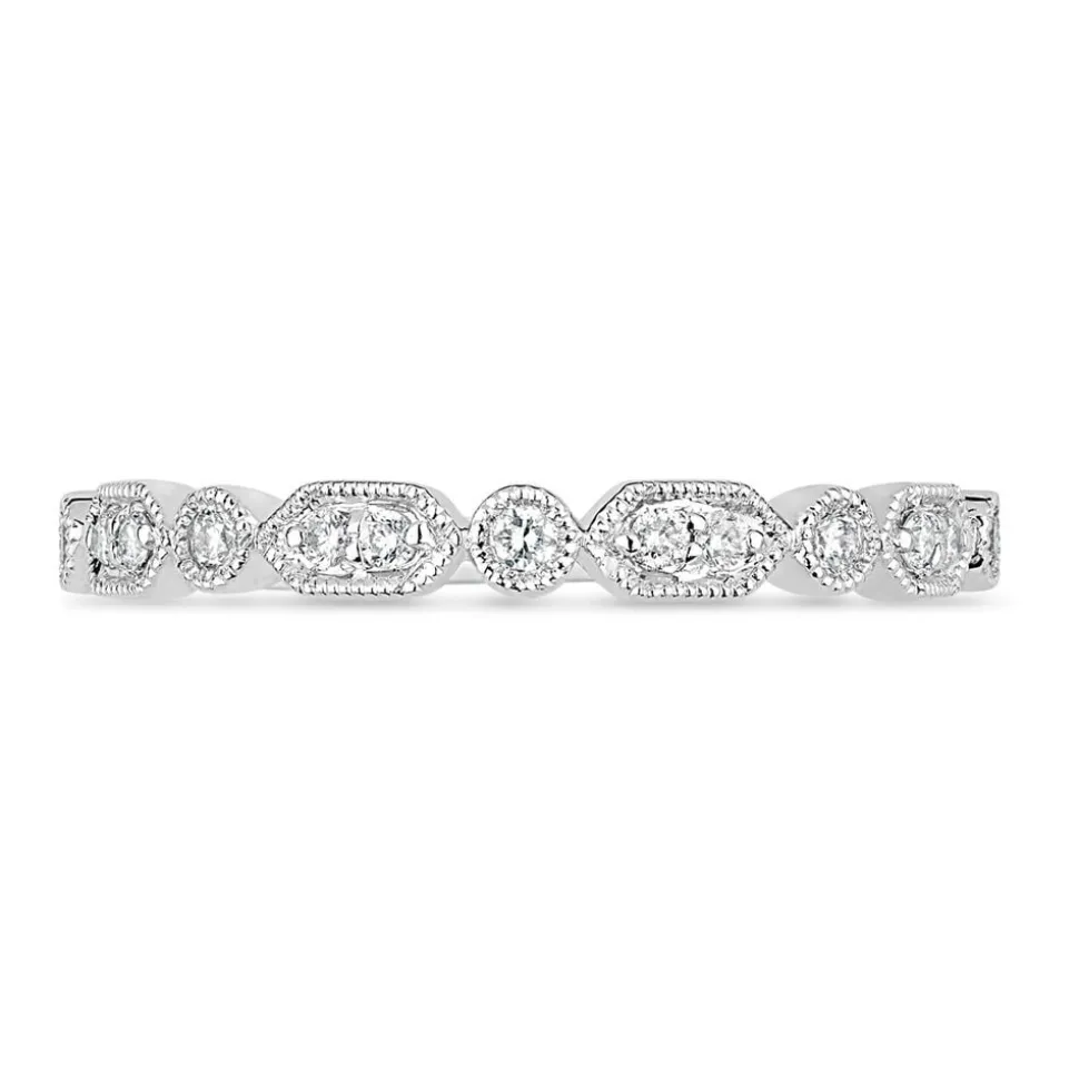 9ct White Gold Vintage Style 0.13ct Diamond Set Wedding Ring