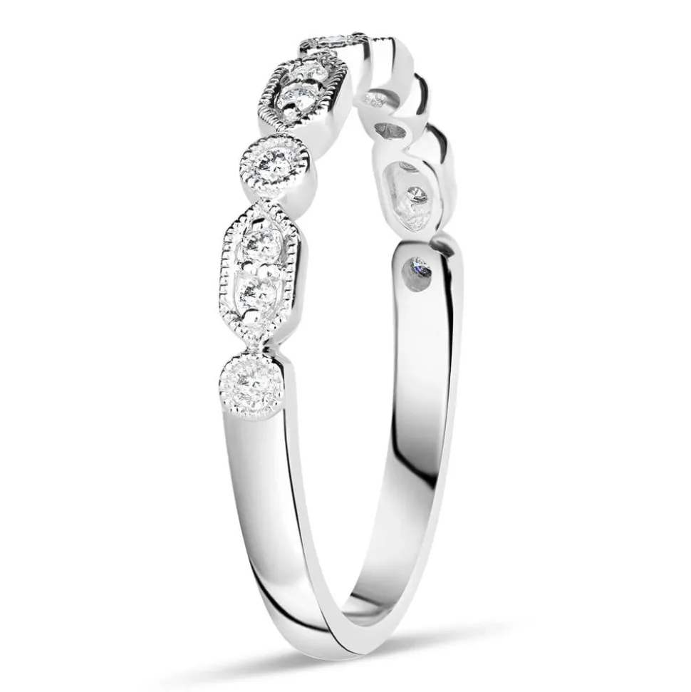 9ct White Gold Vintage Style 0.13ct Diamond Set Wedding Ring