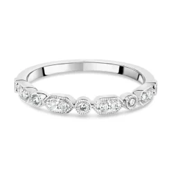 9ct White Gold Vintage Style 0.13ct Diamond Set Wedding Ring