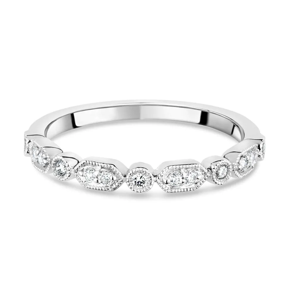 9ct White Gold Vintage Style 0.13ct Diamond Set Wedding Ring