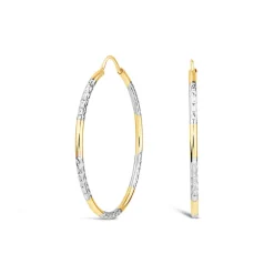 9ct Yellow & White Gold 30mm Diamond Cut & Polished Hoop Earrings