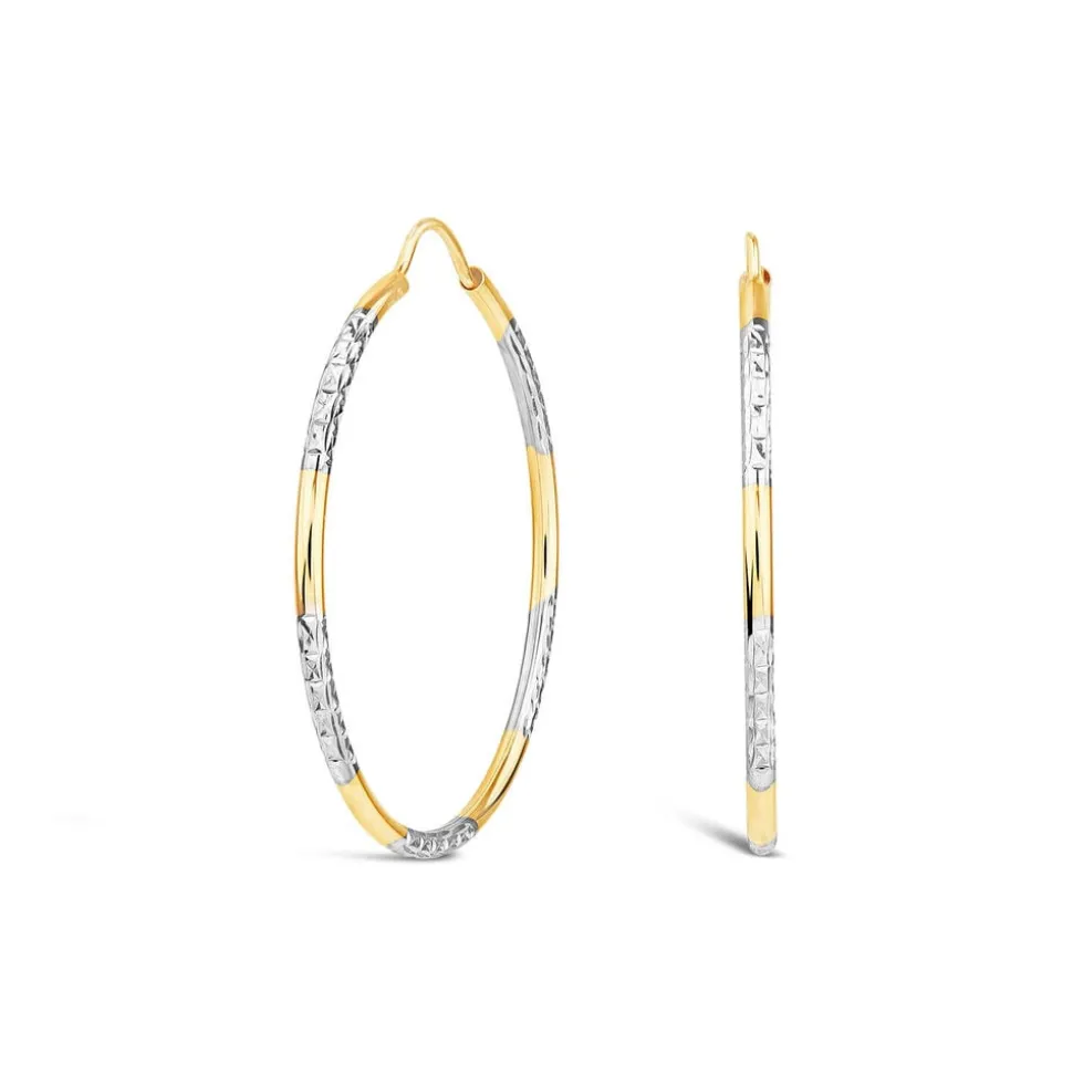 9ct Yellow & White Gold 30mm Diamond Cut & Polished Hoop Earrings