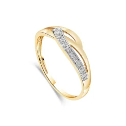 9ct Yellow & White Gold 0.01 Carat Diamond Pave Curve On Open Three Strand Ring